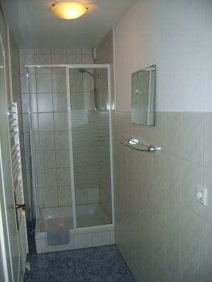 Die Dusche ist separat. Es befindet sich ein Handtuchheizkörper mit im Raum. - Bild 15: Ferienhof Schmiddes, Fewo Waschbärenhöhle
