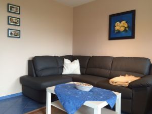 Typ 1/2 für 2 Personen 40m² Wohnfläche, Im gemütlichen Wohnzimmer, in der Küche oder auf der überdachten Südterrasse werden Sie sicherlich so manche Stunde verbringen - vielleicht mit einem Glas Wein oder einem duftenden Tee. Bei geöffnetem Fenster oder der Terrassentür können Sie, wenn es weht, das Plätschern der Wellen und das Rauschen des Schilfes hören oder der Schrei der Möven oder auch der Kraniche im Frühjahr oder Herbst.. - Bild 7: Ostseeurlaub mit Hund - Wassergrundstück - Angeln