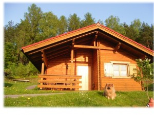 Bild: AWM-Ferienhaus im Bayerischen Wald, gemütliches Holzblockhaus mit Kaminofen