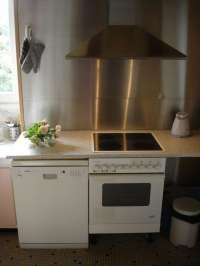 Ein moderner Herd mit Umluft, Grill, konventioneller Hitze und pyrolytischer Reinigungsfunktion, sowie Ceranfeld - Bild 4: Ferienwohnung Nora, SW-Frankreich, Nähe Atlantik, Hunde willkommen