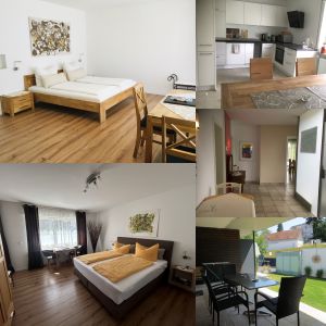 2-Schlafzimmer Ferienwohnung im EG ca. 80 qm mit großer Wohn-Eß-Küche.
Ausstattung: 2 Schlafzimmer mit jeweils DU/WC, SAT TV und Zugang zur überdachten Terrasse, Doppelbetten (je 1,80 x 2,00 m), großes Bad , komplett ausgestattete große Wohn-Eß-Küche mit Sitzgelegenheit, Terrasse mit Treppenabgang zum Garten/Pool - Bild 5: Gästehaus Sommertal in Meersburg am Bodensee