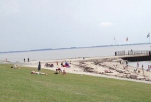 Blick auf den Strand an der Knock gleich hinter Emden bei Rysum - Bild 13: Haus am Fluß, Garten, Nordseenähe, Familien,Paare,Singles, Hund kostenlos