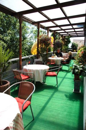 Unsere Frühstücksterrasse, die natürlich auch sonst von Ihnen genutzt werden kann. - Bild 3: Landhaus Pension Elisabeth in Meersburg - umgeben von Wein und Obstbäumen