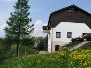 Außenansicht hinten - Die mittlere Etage gehört Ihnen. Sie ist von vorn ebenerdig - Höhe Parkplatz. - Bild 6: Komfort-Ferienwohnung Hofmann - Mittleres Erzgebirge *****