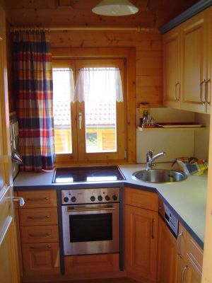 Kleine moderne Küche mit allem an Elektrogeräten, was man so zum Kochen braucht. - Bild 3: Urlaub im Blockhaus - Ruhe und Natur für Mensch und Hund