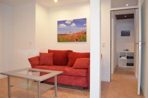 Ein zusätzlicher Wohnraum, der vielseitig genutzt werden kann mit TV, Schlafcouch (für 2 Personen) und Austritt zur Sonnenterrasse. - Bild 10: Ferienhaus Eifelröschen - wenn Sie das Besondere lieben