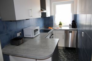 neue Einbauküche mit neuen Elektrogeräten und Kühlschrank, Mikrowelle Spülmaschine - Bild 17: Wellness für Familie und Hund Ferienhaus an Ostsee und Schlei
