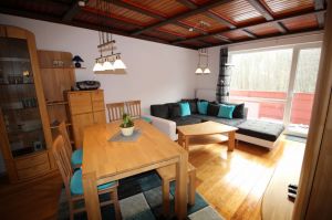 Blick von der offenen Küche auf den Essbereich und den Wohnbereich - Bild 15: Wellness für Familie und Hund Ferienhaus an Ostsee und Schlei