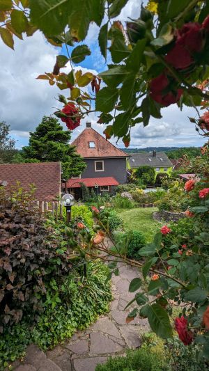 Blick vom großen eingezäunten Garten zum Ferienhaus - links ist Ihr Carport - Bild 38: Ferienhaus Gabriela mit eingezäunten Garten und privatem Swimmingpool