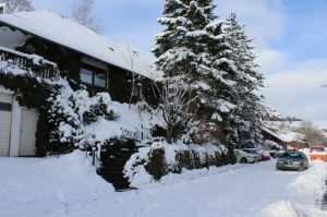 Das Ferienhaus EifelNatur mit den Wohnungen EifelNatur 4 und EifelNatur 5 mit Blick von der Straße. - Bild 12: Ferienwohnung EifelNatur 5 - gemütliche FeWo im Landhausstil