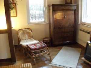 Wohnzimmer (Sekretär & Sessel) - Bild 7: Wallbacher Hirtenhaus - Das Ferienhaus für Hund und Mensch im Odenwald