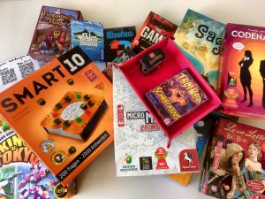 Ausgewählte und prämierte Gesellschaftsspiele liegen aus und über QR-Code können einfache Erklär-Videos abgerufen werden. - Bild 10: Urlaub mit Hund in Ostseenähe - komplett eingezäunter Garten