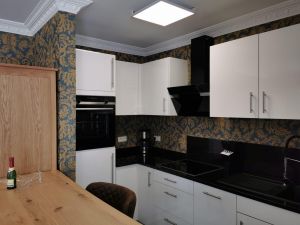 Küchenzeile mit Spülmaschine und Backofen - Bild 5: Erdgeschoss Appartement in Binz, 200 m zum Meer