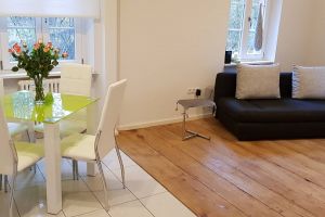 Wohnzimmer mit TV und Essecke mit bequemen Stühlen. - Bild 5: Freistehendes Ferienhaus in paradiesischer Natur für Dich ganz allein.