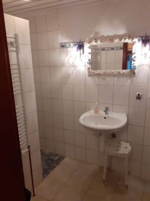 ebenerdige Dusche mit Abluft,WC,Föhn,Duschhocker - Bild 8: Ferienwohnung Hinz in Lütjenbrode