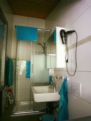 Badezimmer mit Dusche - Bild 15: Ferienhaus Mau & Wau - Waldhessen