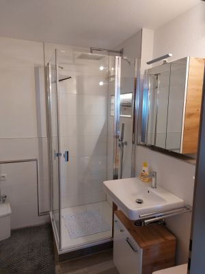 Dusche und Waschbecken - Bild 16: Ferienwohnung Müller in Immenstaad - mit wunderschönem See- und Alpenblick