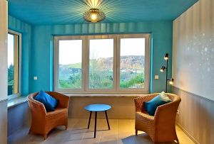 Mit einer wundervollen Aussicht auf das Kylltal - Bild 1: Hundebadezimmer, eingezäunter Garten, Veranda, Balkon: Brangs Eulenbüsch: